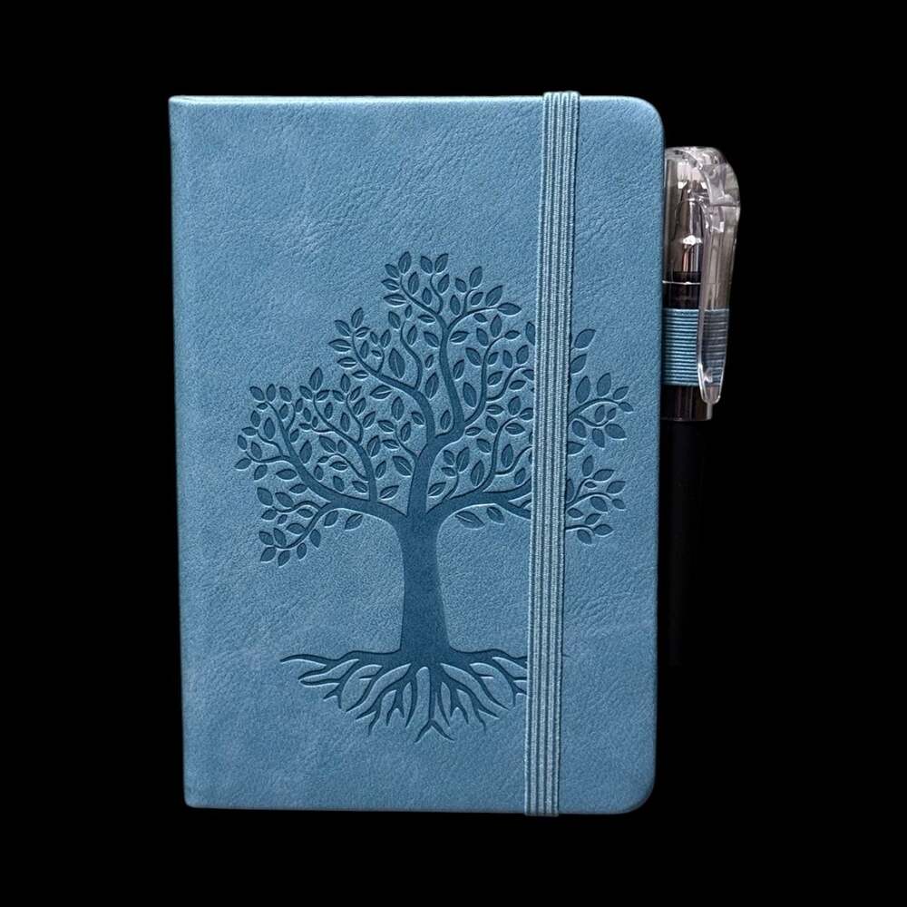 Light Sky Blue Tree of Life Embossed Small Hardcover Lined Journal with Pen